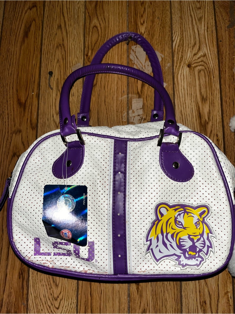 White and Purple LSU Tiger Dome Tote Bag